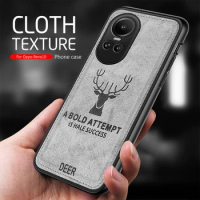 Classic Deer Pattern Fabric Cloth Back Cover For Oppo Reno10 5G Case TPU Soft Edges Shockproof Coque