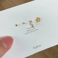 แนะนำ ขายดี A.piece  ต่างหูเงินแท้ [all silver 925 & 14K gold] Gold set 02