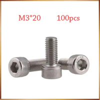 100Pcs Hex Socket Head Screw Bolt M3 Stainless Steel Screws Furniture Fastener M3*6mm/8mm/10mm/12mm/14mm/16mm/18mm/20mm/30mm