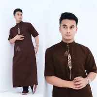 ZS - Jubah Reguler pria lengan pendek gamis pria jubah muslim pria dewasa bordir pendek hitam katun 