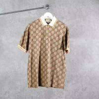 GUCCI Polo GUCCI GG MONOGRAM BROWN BEIGE SILK POLO 100% ORIGINAL