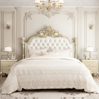 European Elegant Double Bed Girls Princess Luxury Solid Wood Bed Frame Loft Comferter Cama Box Casal Bedroom Furniture