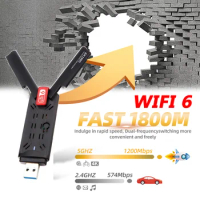 1800Mbps Wifi 6 USB 3.0 Adapter 2.4G 5G WiFi6 Dongle Network Card RTL8832AU Support Win 7 10 11 Voor Pc
