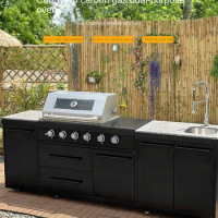 Stainless Steel Home Custom Outdoor Kitchen Embedded Barbecue Grill Villa Courtyard Barbecue Table