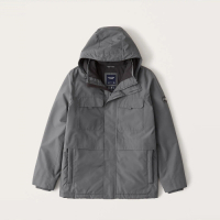 A&amp;F 麋鹿 經典貼標鋪棉防風保暖防潑水連帽風衣外套(男)-淺灰色