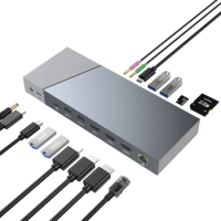 Desktop Computer Laptop Hub 16 Ports Tripple HDMI Monitor Displays Type C Alt Mode DisplayLink Enable USB A C Docking Station