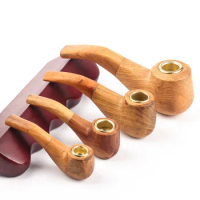 Solid Wood Tobacco Pipe Retro Handmade Wooden Pipe Alloy Herb Smoke Pot Portable Durable Smoking Pipe For Beginner Men's Gadgets