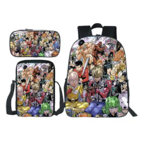 Anime One Punch Man Backpack Large Capacity Bookbag Saitama Sensei Knapsack Three-piece Pencil Case Shoulder Bag Boy Girl Bag