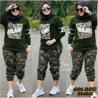 Goldie Shop Setelan Jumbo XL-XXL Army Vian | Baju Loreng Setelan Sporty Lengan Panjang | Pakaian Kas