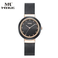 MK MIKE  Mi Ke สายพานตาข่ายนาฬิกาควอตซ์นาฬิกาผู้หญิงแฟชั่นหน้าเปลือกหอย Rhinestone นาฬิกาผู้ชายนาฬิกากันน้ำแบบเรียบง่าย