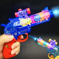 Children's Transparent Gear Gun Fully Automatic Music Gun Colorful Light Revolver Vibrating Toy Gun Male and Female Music Pistol