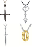 Lord of the Ring Power Pendant Necklace Set 4 pcs Gothic Cosplay Jewelry for Fans