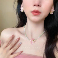Necklace adorned with multicolored begonia beads ~ Dopamine flowers for women, new Spring 2025 colle
