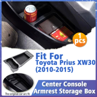 For Toyota Prius 3 XW30 3rd Gen 2010-2015 Central Armrest Storage Box Center Console Flocking Organizer Accessories 2013 2014