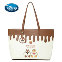 Original Disney Chip 'n' Dale Tote Package PU Leather Premium Brand Women's Handbag Shoulder Bag Shopping Bag For Lady Lunch Bag