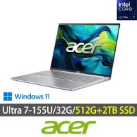【Acer 宏碁】特仕版 16吋輕薄效能筆電(Swift Lite/SFL16-51M-74W7/Ultra 7-155U/32G/512G+2TB SDD/Win11)