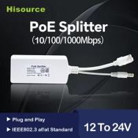 Hisource 48V-12V 100/1000Mbps POE Splitter Support IEEE802.3 af/at for IP Camera Extander and