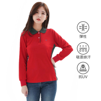 【遊遍天下】台灣製女款顯瘦抗UV防曬涼感吸濕排汗機能長袖POLO衫GL1002(長袖POLO M-5L)