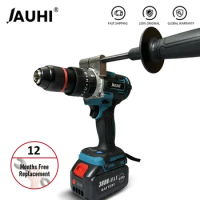 JAUHI Electric Cordless Brushless Impact Drill Wireless Screwdriver Power Tools 13mm 20 Torque 125nm For Makita Li-Ion Battery
