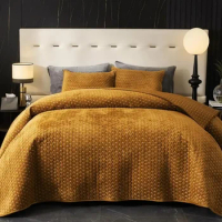 Velvet Quilt King Size,Oversized Quilted Bedding Set, Soft Coverlet Set Lightweight Velvet Pillow Shams,Stitch&amp;Striped Quilt Set