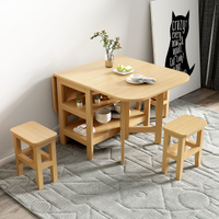 實木餐桌折疊桌子家用小戶型簡約現代長方形4人6吃飯桌可伸縮移動