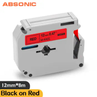 Absionc 12mm Black on Red MK-431 Labeling Tape MK431 M-K431 for Brother P-touch PT 90 M95 80 100 110 65 70 85 BB4 Tag Printers