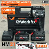 Máy Siết Bulong Workfix WF - B550PRO Lực Siết Lớn 550N Đầu 1/2 Rỗng Không Chổi Than Kèm 2 Pin Bảo Hà