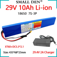 29V 10Ah 7S3P 18650 Rechargeable Lithium Battery Pack DC 29.4V Electric Bicycle Moped Balancing Scooter with BMS+29.4V2A Charger