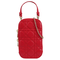 Christian Dior LADY DIOR 經典車線小羊皮兩用拉鍊手機包(紅)
