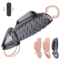 Men's Penis Enlarging and Balding Cover with Vibrator Vibration Penis Lock Ring Vibrate Wolf Tooth Cover Male Delay Ejaculation