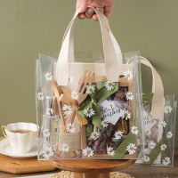 1pcs Thickened Daisy Transparent PVC Bag With Handle Wedding Birthday Party Gift Bags Shoping Bag