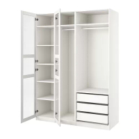 PAX/TYSSEDAL 衣櫃/衣櫥, 白色/白色玻璃, 175x60x236 公分
