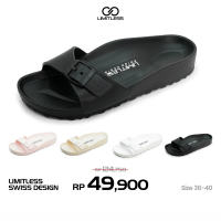 Limitless -  Sandal Wanita Dewasa Slop Elegan Faltform Fashion Sendal Selop Cewek Polos Simpel Black