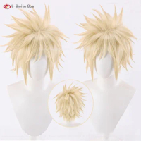 Anime FF7 Cloud Strife Cosplay Wig Light Golden 30cm Short Wigs Heat Resistant Synthetic Hair Halloween Party Wig + Wig Cap
