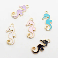 10pcs 10X20mm Enamel sea horse seahorse charms bright necklace earrings bracelet pendant alloy accessories hand made DIY jewelry