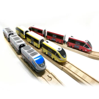 RRC EMU Electric Train Set Wooden track car Children transport toy Compatible with wooden rail track