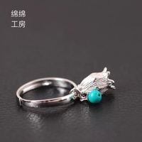 創意款中國風復古鏤空小花朵s925純銀戒指女天然青金石綠松石戒指