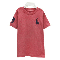 Ralph Lauren 童裝刺繡數字3經典大馬素面短袖t恤-橘紅色(2/2T)