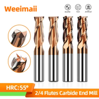 HRC55 Decimal Point Alloy Tungsten Carbide Milling Carbide End Mill Cutter 2 Flute CNC Machining Coated Surface End Mill