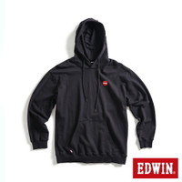 EDWIN 寬版紅日刺繡LOGO連帽長袖T恤-男款 黑色