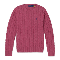 Polo Ralph Lauren RL 熱銷刺繡小馬純棉麻花針織毛衣-玫瑰紅色