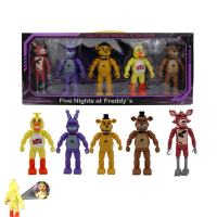 5 unit Patung Aksi Projektor Five Nights At Freddy Hiasan Meja Anak Patung Fazbear Mainan Foxy Bonni