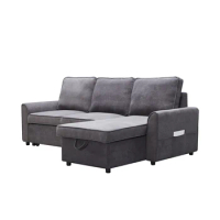 Modern L-shaped Sofa Bed with Chaise Longue, Reversible Sofa Bed with Pull-out Bed and Storage, 4-Seat Linen Fabric Convertible