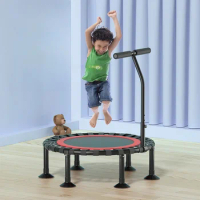 40" Mini Trampoline for Kid Foldable Indoor Garden Toddlers Trampoline with Adjustable Handrail Bearing 150KG Home Gym Rebounder