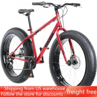 Fat Tire Mountain Bike, 26-Inch Wheels, 4-Inch Wide Knobby Tires, 7-Speed, Adult Steel Frame, Front and Rear Brakes Freight free