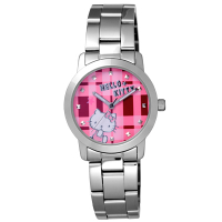 Hello Kitty 童趣格子造型腕錶-粉紅X銀/35mm
