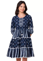 Indya Indigo Batik Print Cotton Dress
