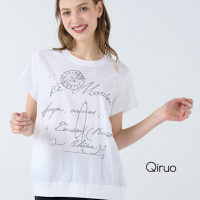 Qiruo 奇若春夏專櫃白色上衣3238A 胸前英文草書