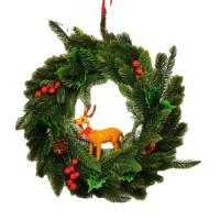 Christmas Deer Wreath Red Pine Cone for Xmas Party Home Garden Farmhouse Yard Decoration Hanging Garlands