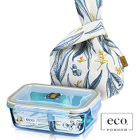 法國FORUOR eco耐熱玻璃分隔保鮮盒提袋組800ml(快)